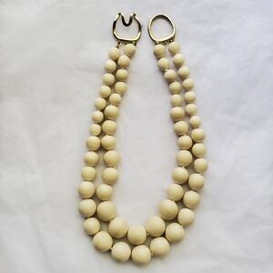 VINTAGE Wood Beaded Necklace 2 Strand by Kenneth Jay Lane 1960s - 70s